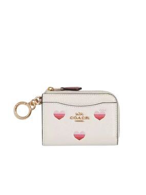 COACH L ZIP CARD CASE WITH STRIPE HEART PRINT
